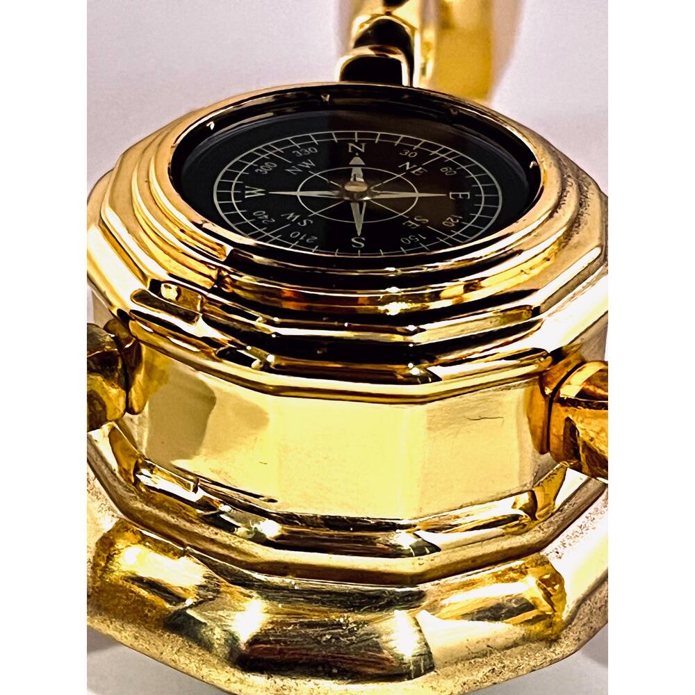 Gemstone Inlay Globe w/ Compass Base, 14” Tall – Gold-Tone Stand - Picture 9 of 10